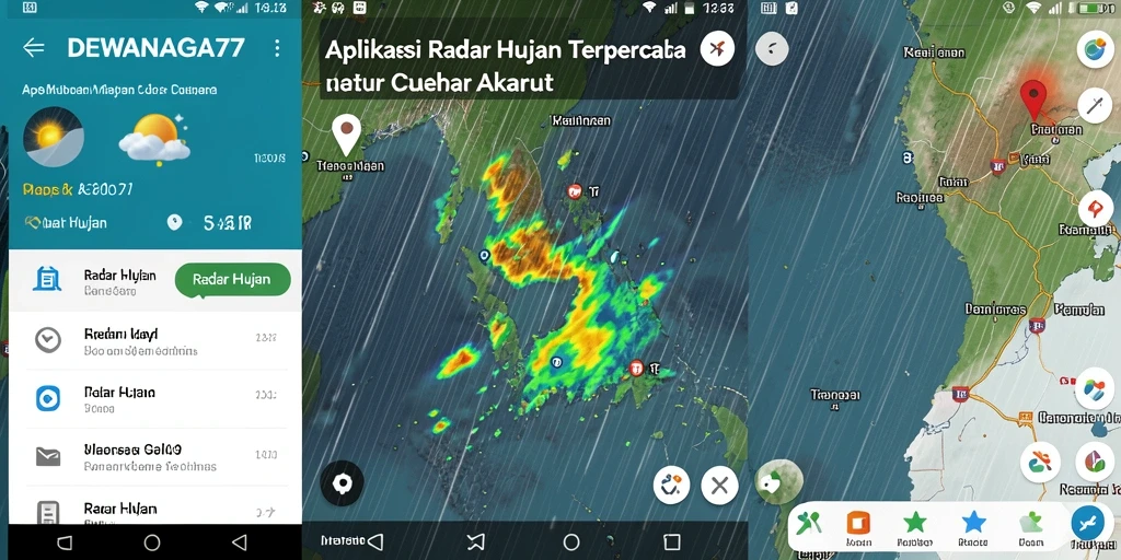Antarmuka DEWANAGA77 menampilkan informasi radar hujan yang jelas dan informatif.