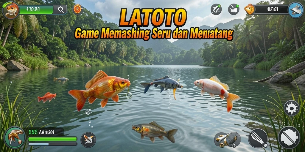 Tampilan antarmuka LATOTO saat memancing dengan berbagai pilihan pancing.