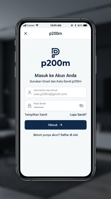 Tampilan halaman login p200m